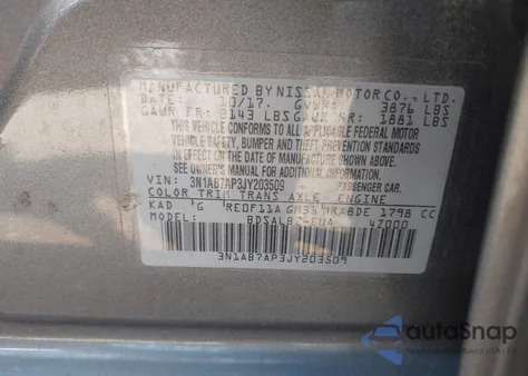 2018 Nissan Sentra S z USA, uszkodzony, nr VIN 3N1AB7AP3JY203509